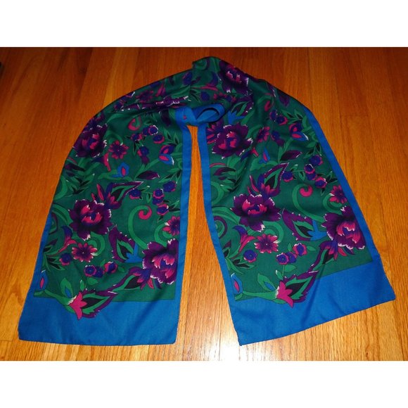 Vintage Purple & Blue Floral Scarf pinup retro rockabilly head wrap bow neck - Picture 10 of 10